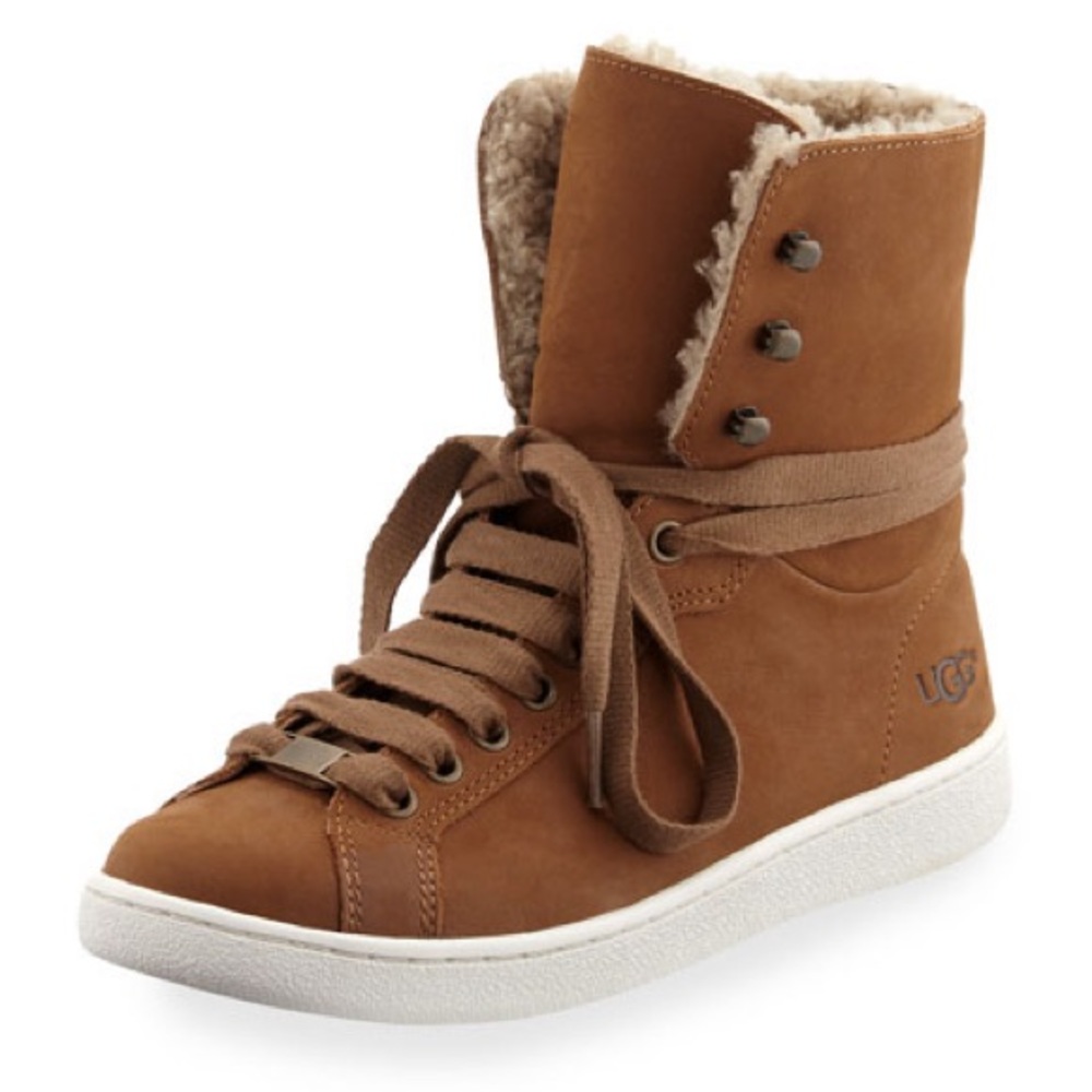 UGG Women's Starlyn Shearling High-Top Sneaker in Chestnut Leather